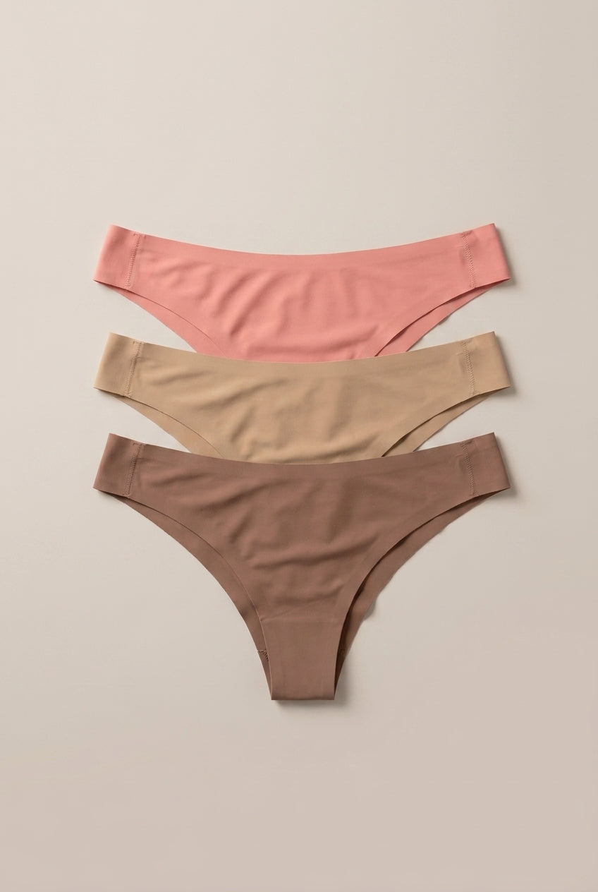Pack de tangas brasileras seamless X3 Fajas MyD (Rosa, Beige y Cocoa)